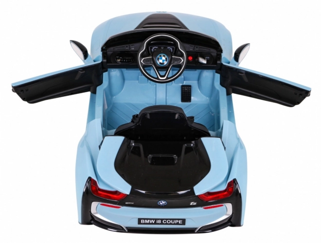 BMW I8 Lift Batterie Auto Blau + Fernsteuerung + langsamer Start + 3-Punkt-Gurte + MP3 USB + LED-Diode