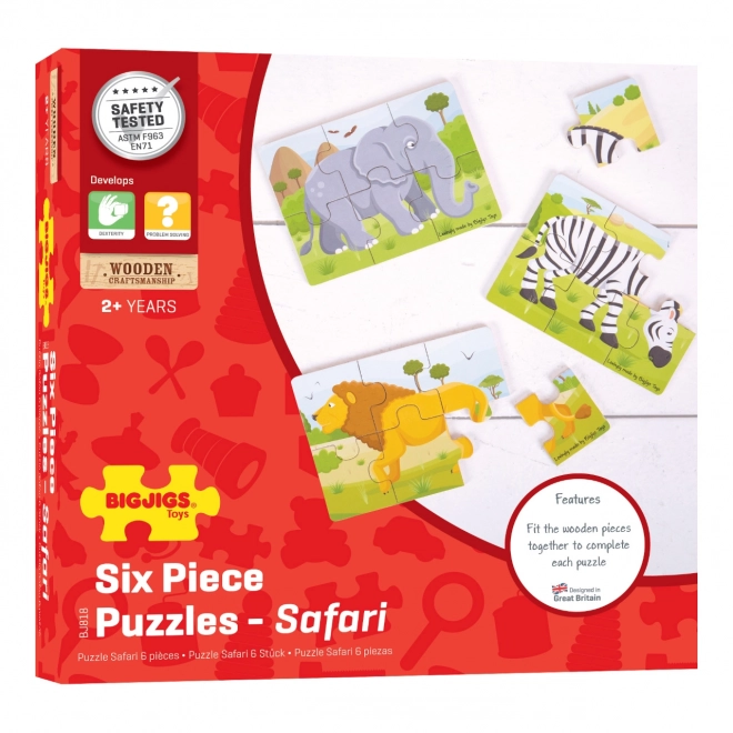 Bigjigs Toys Safari Tiere Holzpuzzles 3-in-1