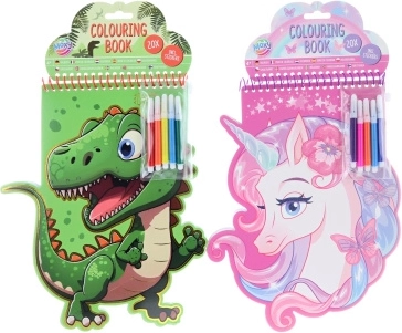 Malbücher für Kinder mit Filzstiften und Aufklebern – Dinosaurier oder Einhorn