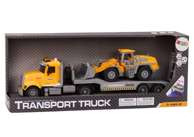 Gelber Lastwagen mit Bagger, Licht und Geräusche