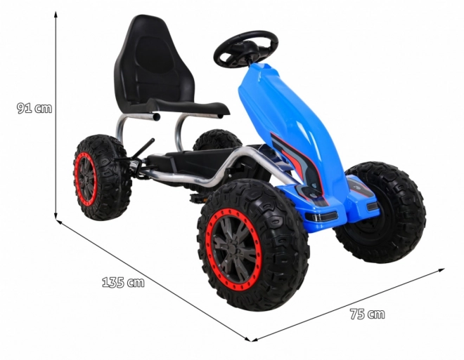 Großes Tret-Gokart Stark für Kinder Blau + 100 kg Belastbarkeit + EVA-Räder + Handbremse + Rennsitz