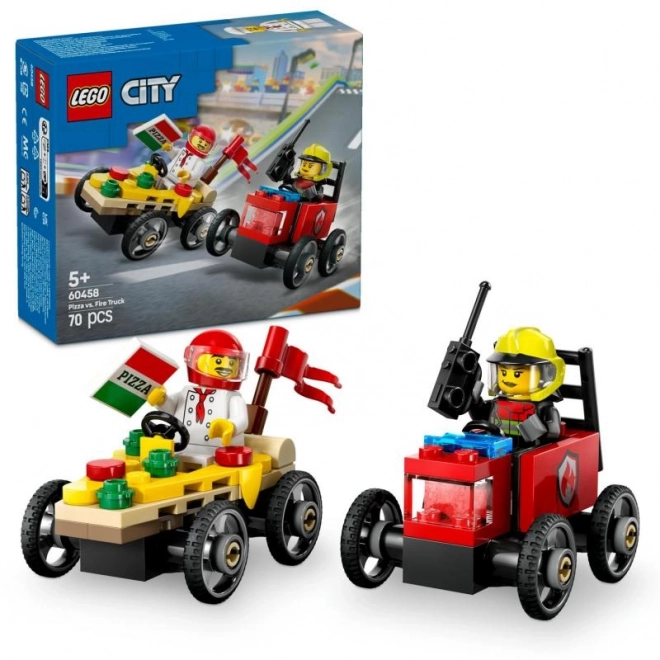 Lego City Rennautos Pizza gegen Feuerwehrauto