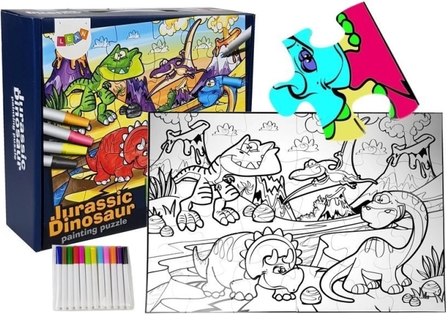 Ausmal-Puzzle Dinosaurier mit Filzstiften