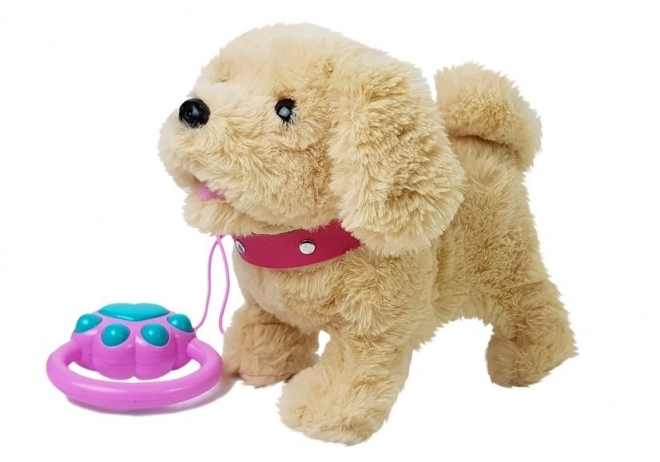Plüsch-Hund mit Leine und Batteriebetrieb, Creme