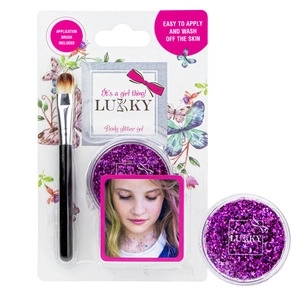 Glitzerndes Körpergel mit Pinsel von Lukky in Violett