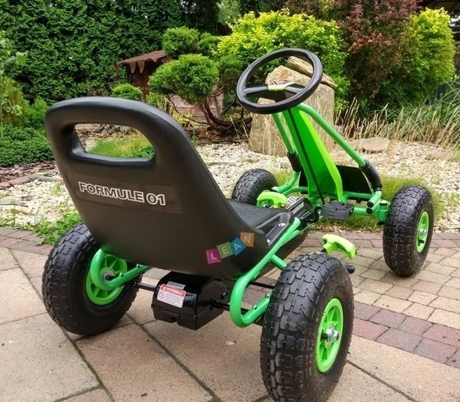 Tret-Gokart mit Luftreifen + Aufblasbare Reifen + Verstellbarer Sitz – Grün