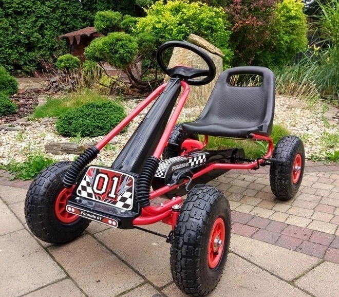 Tret-Gokart mit Luftreifen + Aufblasbare Reifen + Verstellbarer Sitz – Rot