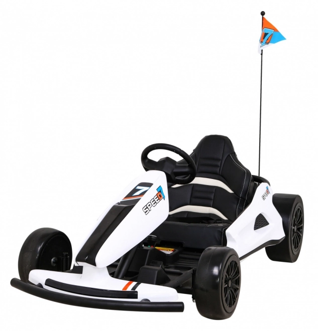 Speed 7 Drift King Batterie-Kart für Kinder Weiß + Drift-Funktion + Sportsitz + 2 Geschwindigkeiten + EVA
