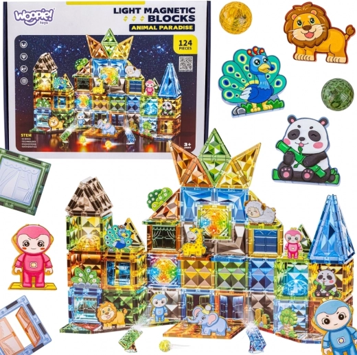 Woopie magnetisches leuchtendes 3D-Konstruktionsset – Tierwelt, 124 Teile