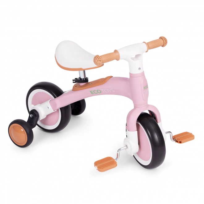 Kinderrad mit Pedalen und Stützrädern 3in1 Pink