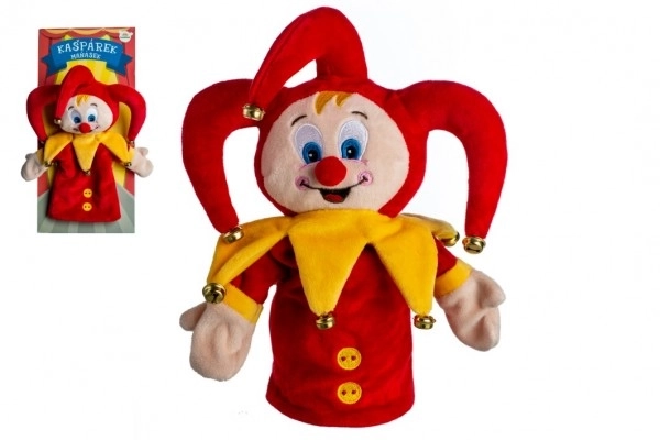 Kašpárek Handpuppe Plüsch 28cm mit Glöckchen auf Karte