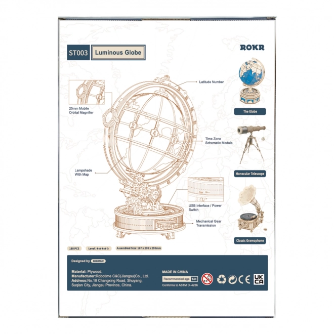 Rokr Leuchtendes 3D Holzpuzzle Globus 180 Teile