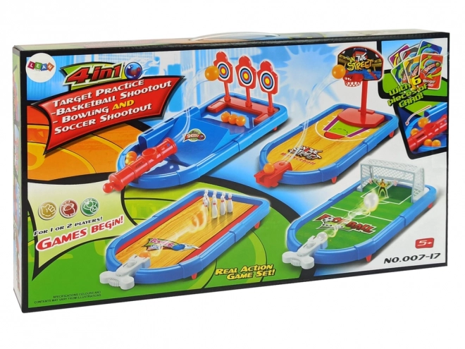 4-in-1 Geschicklichkeitsspiele Set: Basketball, Fußball, Darts und Kegeln