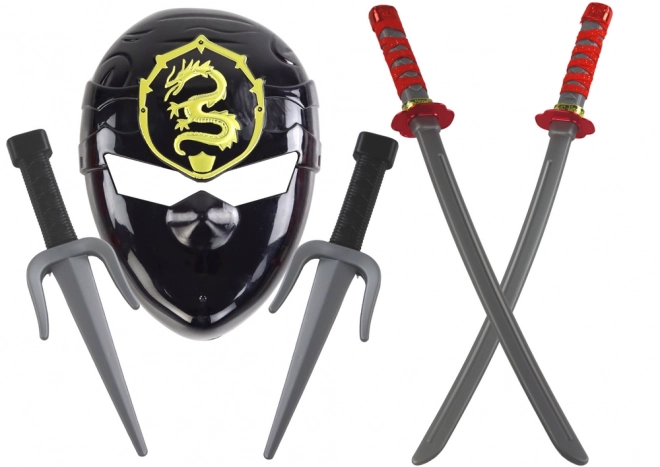 Ninja Krieger Set mit Maske, Schwertern und Dolchen