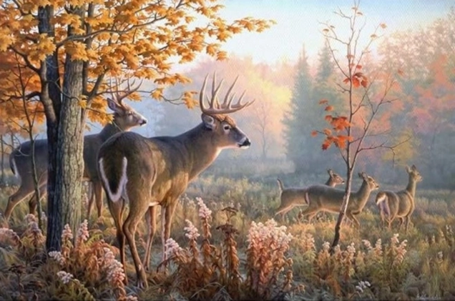 Diamantmalerei Hirsche im Morgennebel 30x40 cm