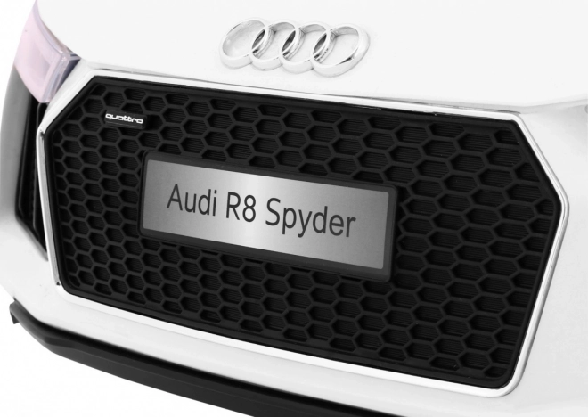 Audi R8 Spyder Batterie Weiß + Fernbedienung + EVA + Langsamer Start + Radio MP3 + LED-Diode