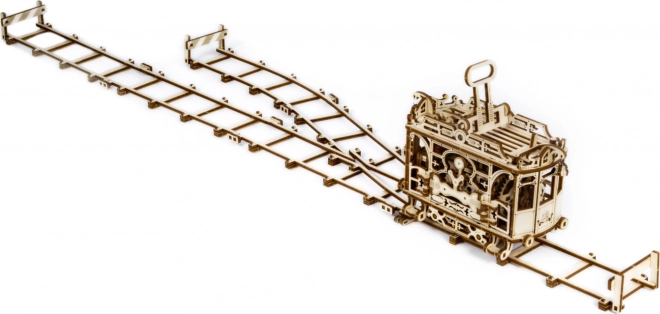 Holz Mechanisches 3D-Puzzle Stadtstraßenbahn mit Schienen