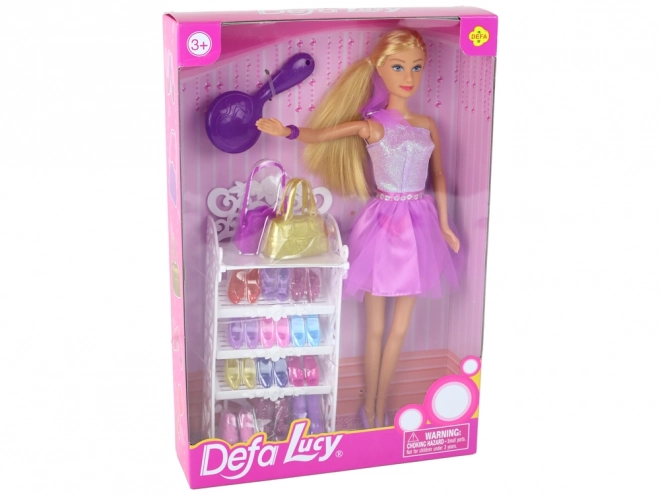 Kleid für Puppe Lucy Set lila glitzernde Schuhe