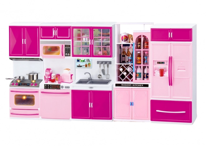 Puppen Küchenmöbel Set - Kühlschrank, Herd und Zubehör, Pink