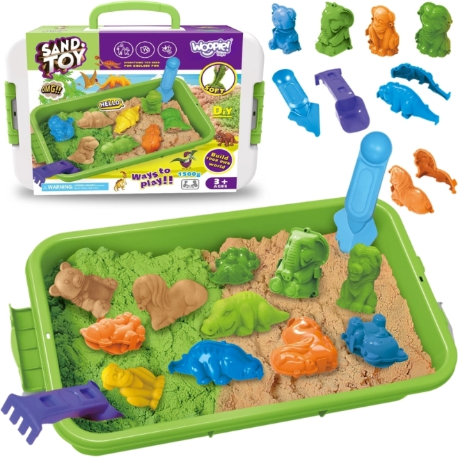 Woopie kinetischer Sand 1,5 kg XXL Zoo Safari mit Tisch und Förmchen