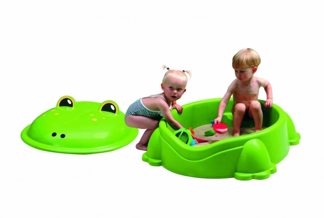 Sandkasten aus Kunststoff in Form eines Frosches mit grünem Deckel