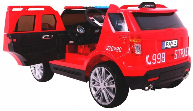 Kinder Feuerwehr SUV Batterie betrieben + Sirenen + Lichter + Megafon + Fernsteuerung + langsamer Start + Aufkleber