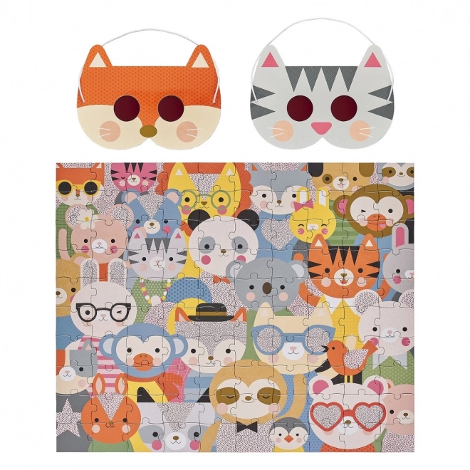 Petit Collage Tiere Puzzle mit 3D-Brille