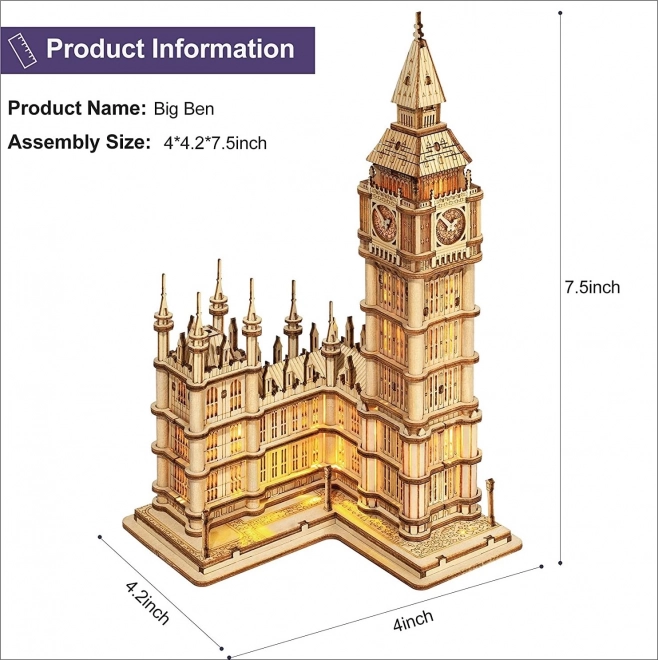 RoboTime hölzernes 3D-Puzzle Big Ben leuchtend