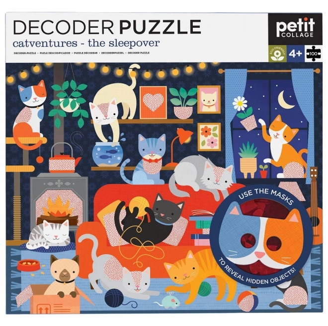 Petit Collage Katzen-Puzzle mit 3D-Brille – 100 Teile