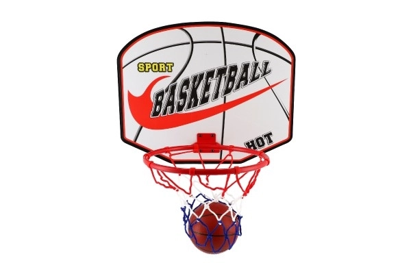 Basketballkorb aus Holz mit Ball und Pumpe