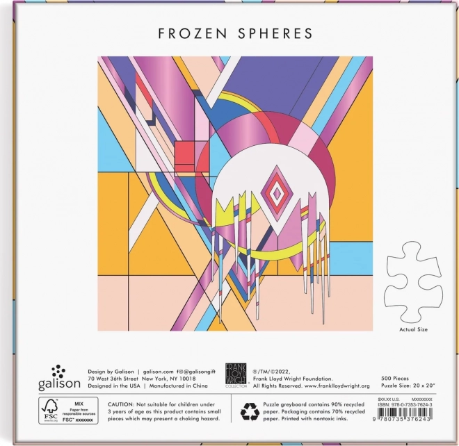 GALISON Metallisches Quadrat-Puzzle Frank Lloyd Wright: Gefrorene Sphären 500 Teile