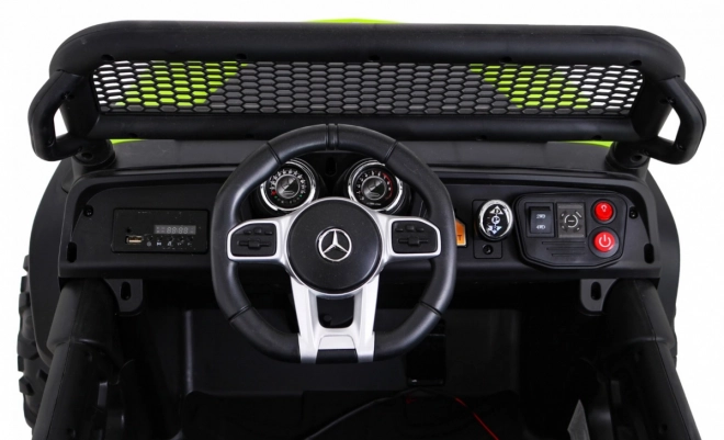 Mercedes Benz Unimog für Kinder Grün + Antrieb 4x4 + Fernsteuerung + Kofferraum + langsamer Start + MP3 LED