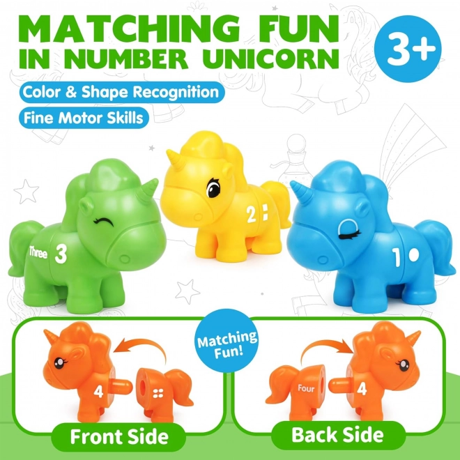 Lernspiel Einhorn Zahlen und Farben Montessori Set