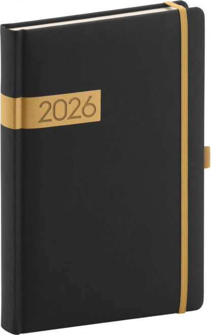 Tägliches Tagebuch Twill schwarz-gold 2026