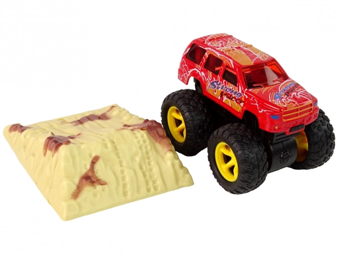 Monster Truck Spielzeugauto mit Rückziehantrieb und Sprungrampe