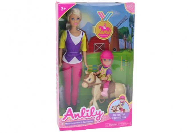 Anlily Puppenset mit Kind und Pony Reitstall