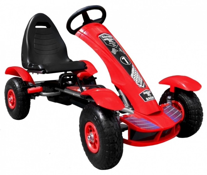 Rennpedalkart XL für Kinder ab 3 Jahre Rot + Aufblasbare Räder + Verstellbarer Sitz + Freilauf