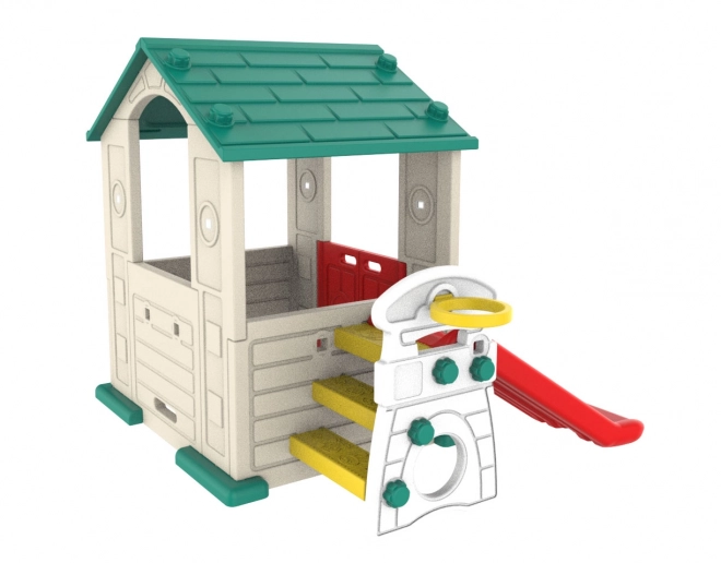 Gartenhäuschen für Kinder mit Rutsche und Basketball