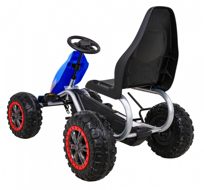 Großes Tret-Gokart Stark für Kinder Blau + 100 kg Belastbarkeit + EVA-Räder + Handbremse + Rennsitz