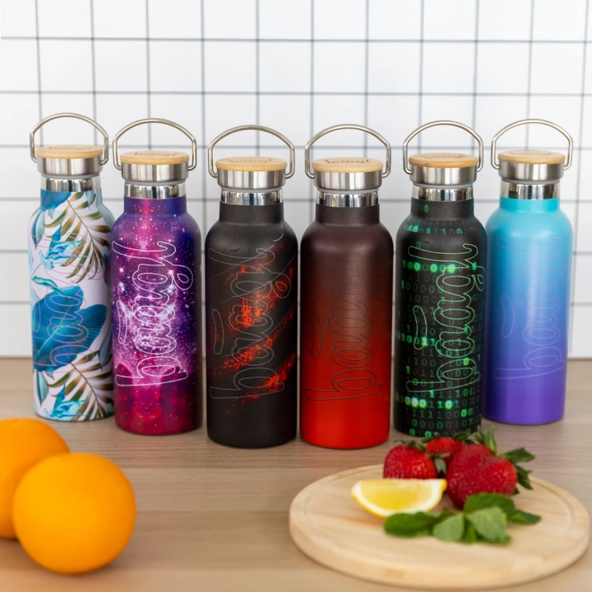 BAAGL Thermosflasche mit Bambusdeckel Gradient Rot-Schwarz