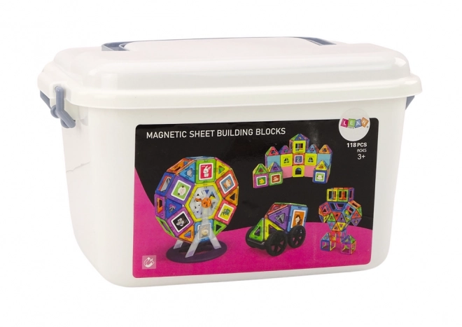 Magnetische Bausteine Set im Koffer mit Riesenrad und Gebäuden