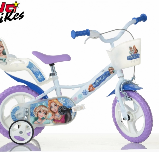 Dino Bikes Kinderfahrrad 12 Zoll Schneekönigin mit Korb und Puppensitz
