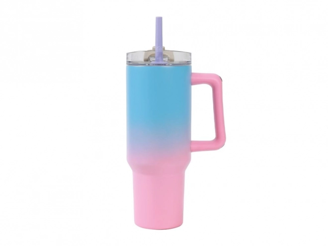 Großer Thermobecher mit Strohhalm - Blau Rosa
