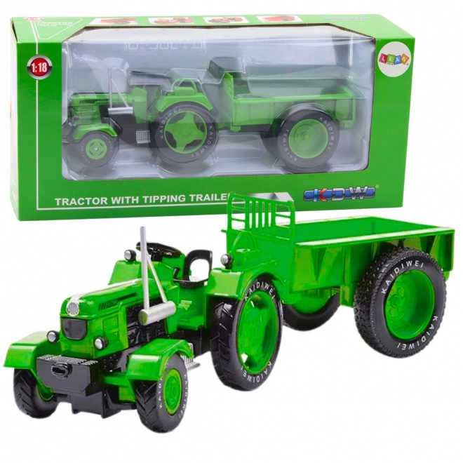 Metalltraktor mit Anhänger grün 1:18