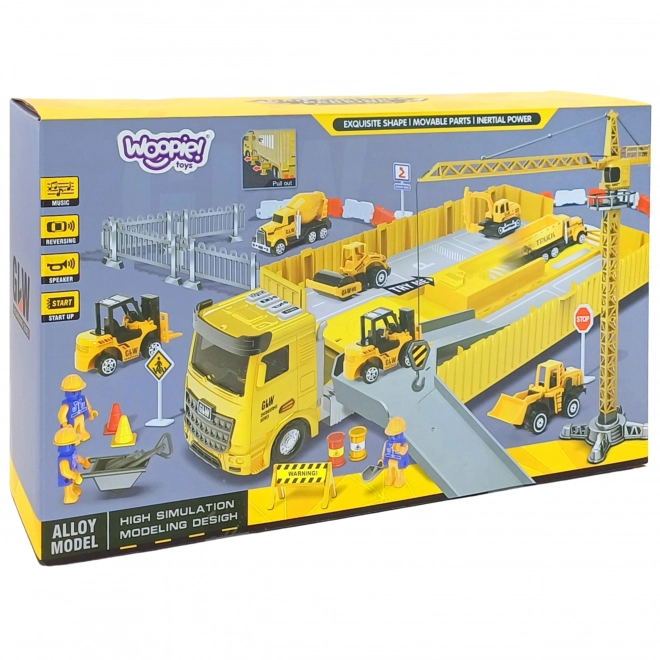 Woopie Baustellen-LKW 6 in 1 Set mit Kran und Fahrzeugen