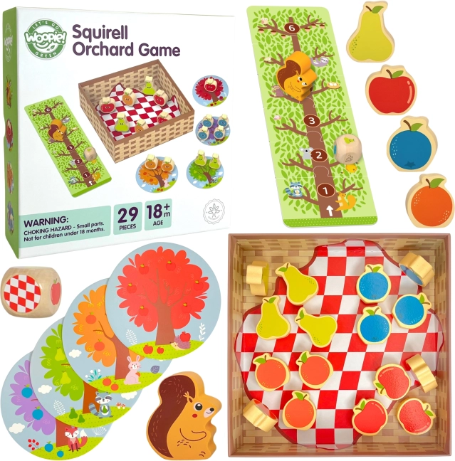 Woopie Green Eichhörnchen im Obstgarten – kooperatives Familienspiel aus Holz