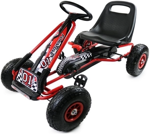 Tret-Gokart mit Luftreifen + Aufblasbare Reifen + Verstellbarer Sitz – Rot