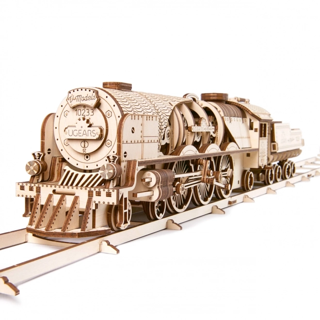 Ugears 3D Holzmechanisches Puzzle Dampflokomotive V-Express mit Tender