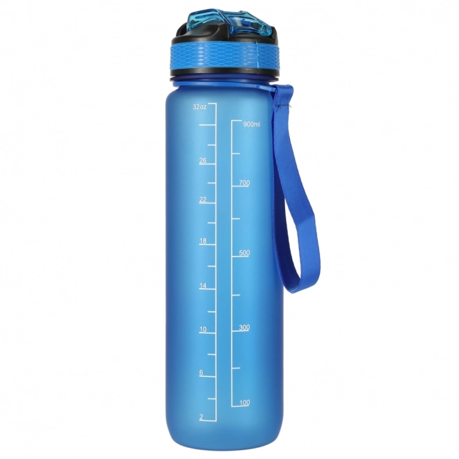 Trinkflasche mit Strohhalm und Motivationsmarkierung 1L Blau