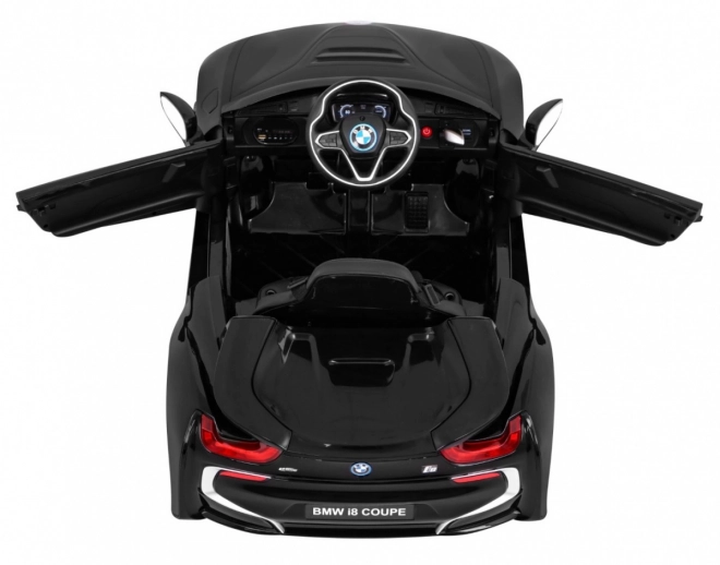BMW I8 Liftbatterie-Auto Schwarz + Fernbedienung + langsamer Start + 3-Punkt-Gurte + MP3 USB + LED-Leuchte